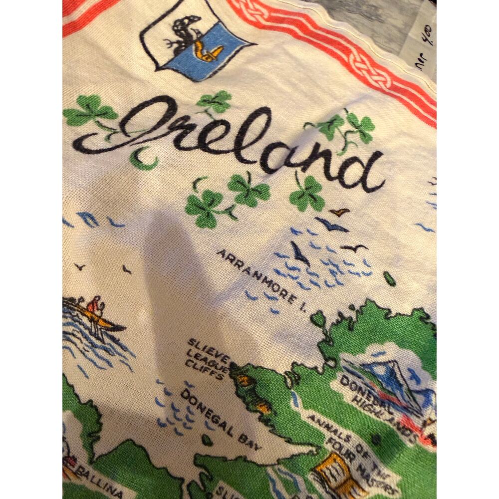 Ireland Map Pure Linen Vintage Tea Towel, Made in Ireland Celtic Border #31